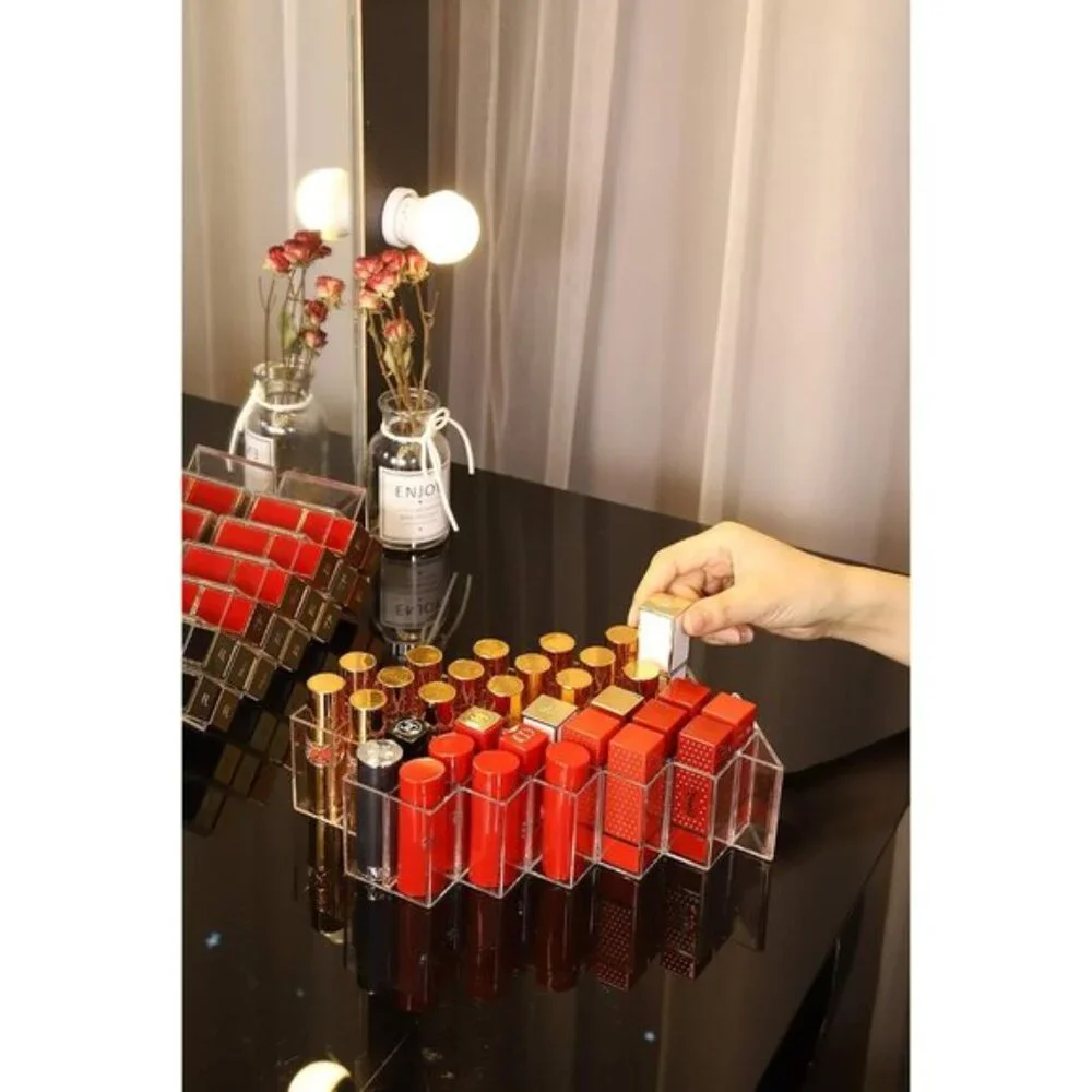 48-Slot Acrylic Lipstick Holder Organizer, Stackable Fish Shape Display - 3 Pack